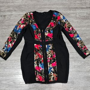 Fashion Nova Black and Red Bodycon Long Sleeve Dress  Pluse Size